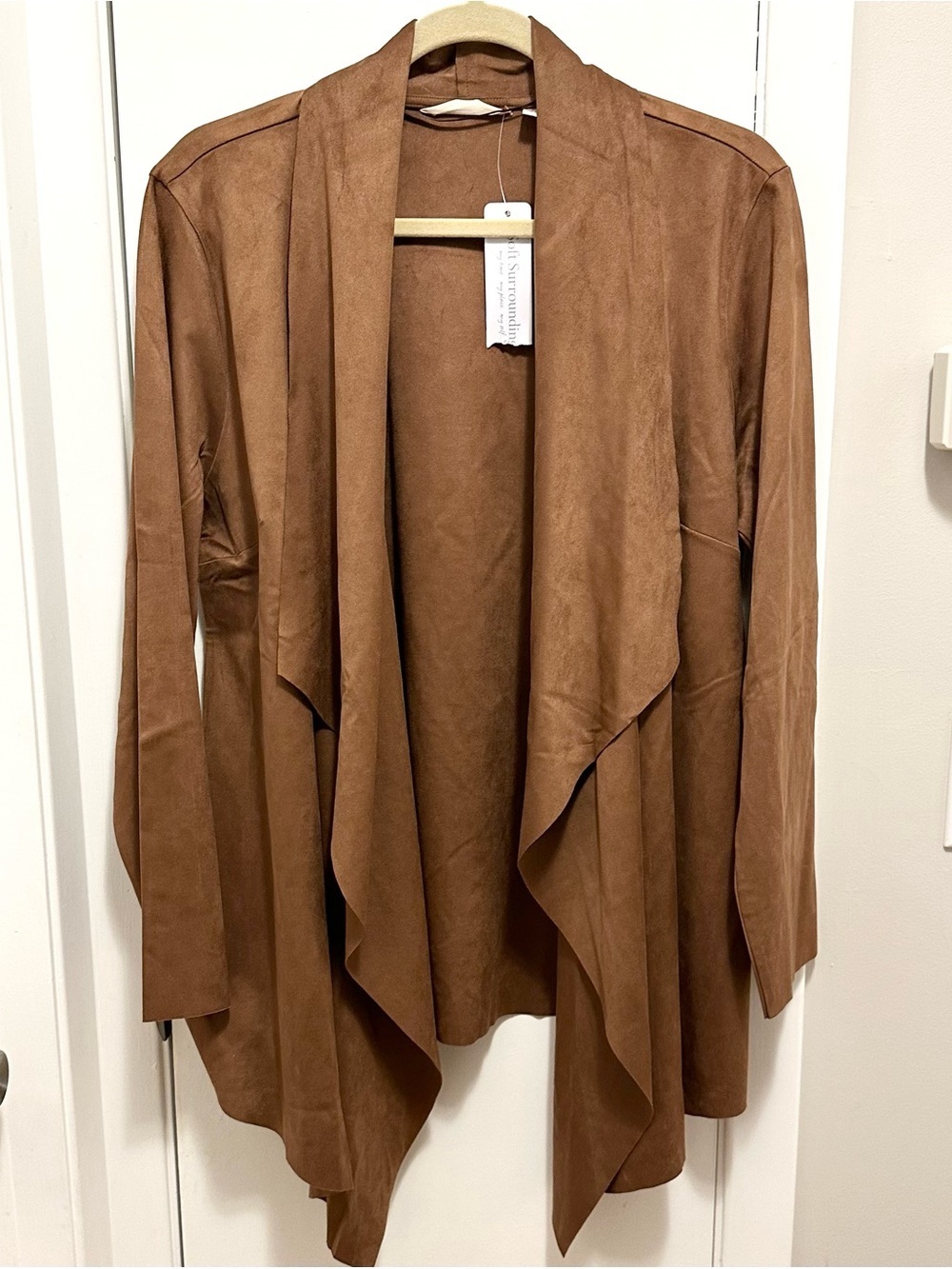 Soft Surroundings Shape Drape Brown Faux Micro Suede Open Cardigan Jacket XL NWT